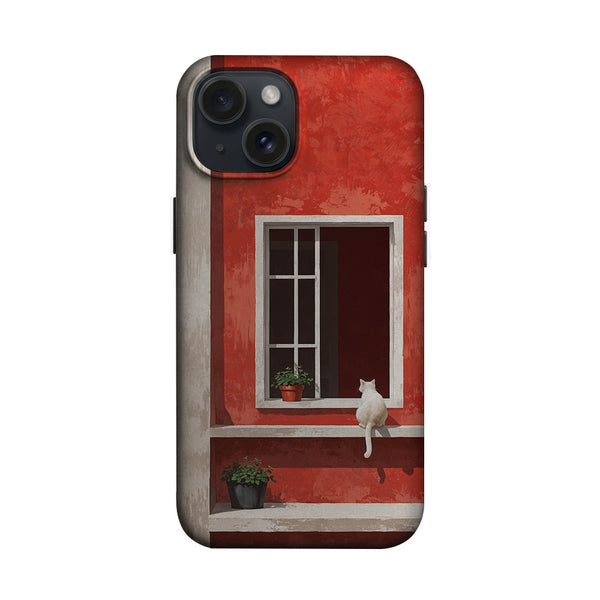 Kırmızı Pencerede Beyaz Kedi Telefon Kılıfı K896