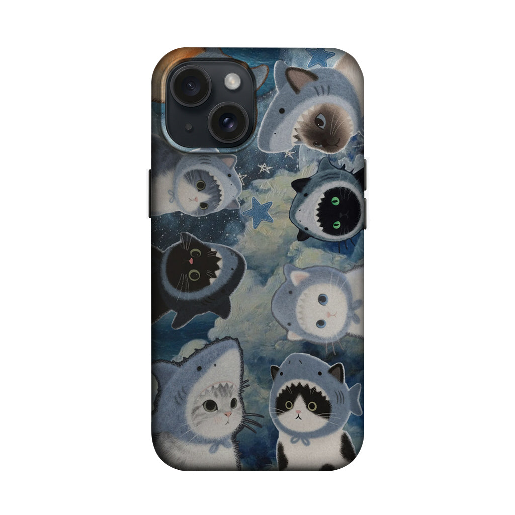 Köpekbalığı Kostümlü Kediler Kolajı Telefon Kılıfı K1132 mockup 1