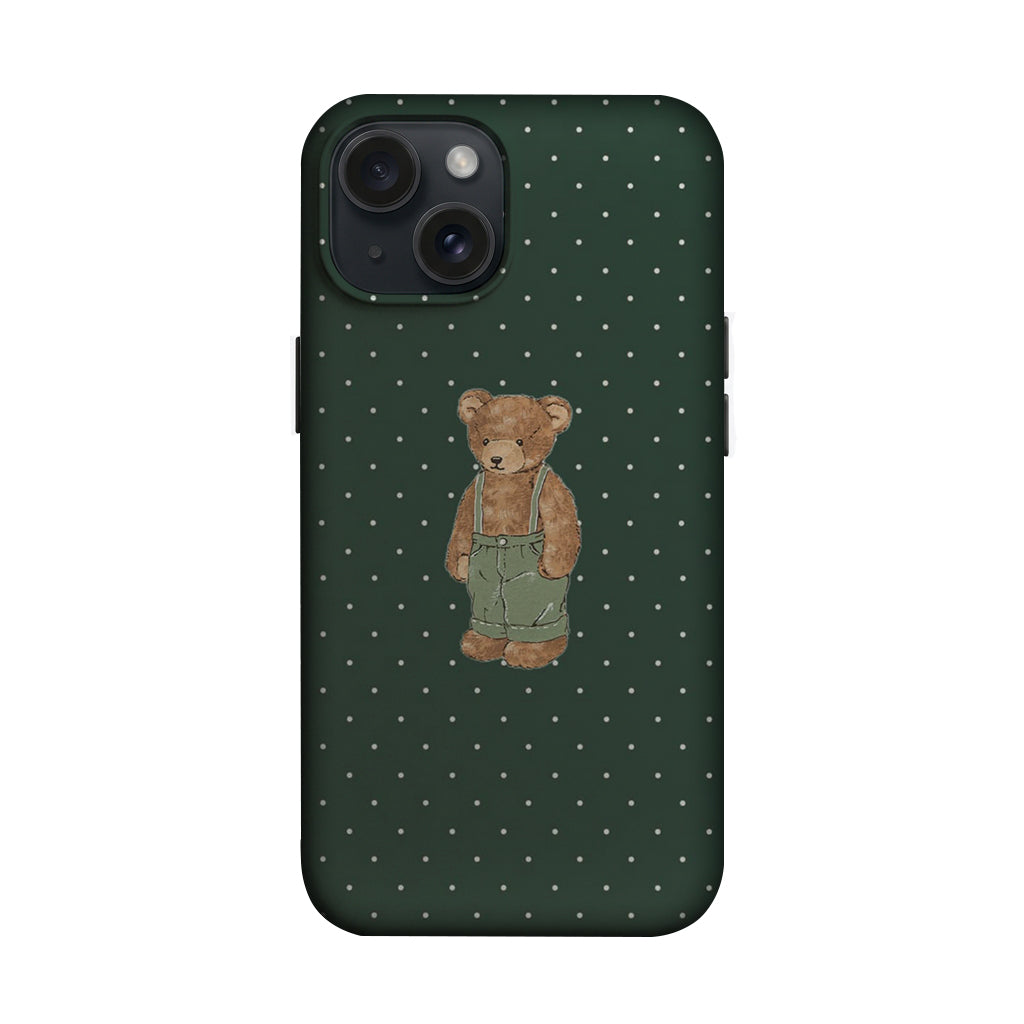 Koyu Yeşil Puantiyeli Tulum Giyen Ayıcık Telefon Kılıfı K1156 mockup 1