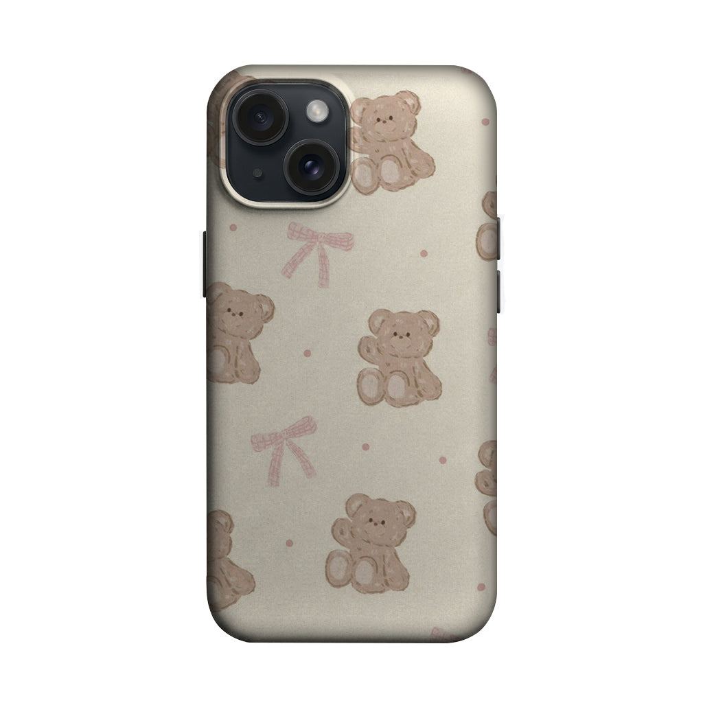 Krem Zemin Oyuncak Ayı ve Fiyonk Desenli Telefon Kılıfı K1129 mockup 1