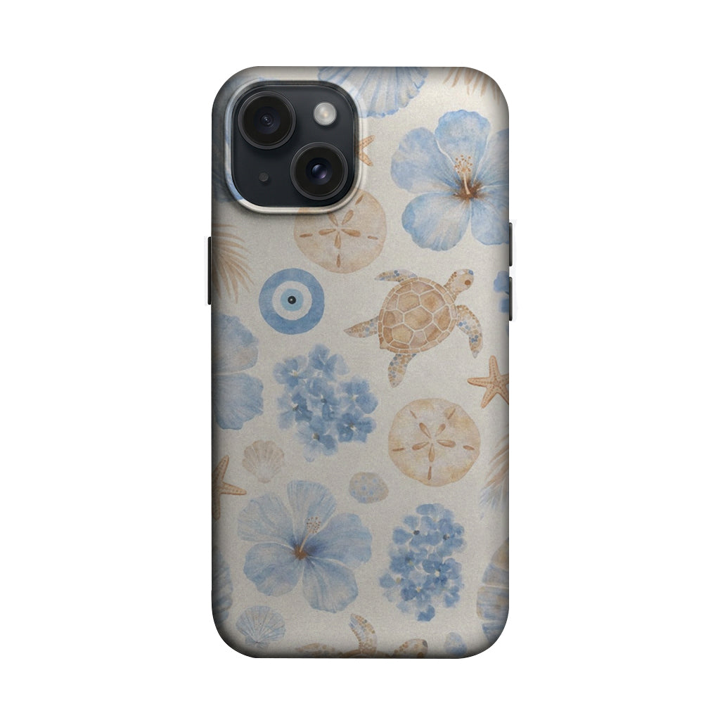 Mavi Çiçek ve Deniz Kabuğu Desenli Telefon Kılıfı K1077 mockup 1