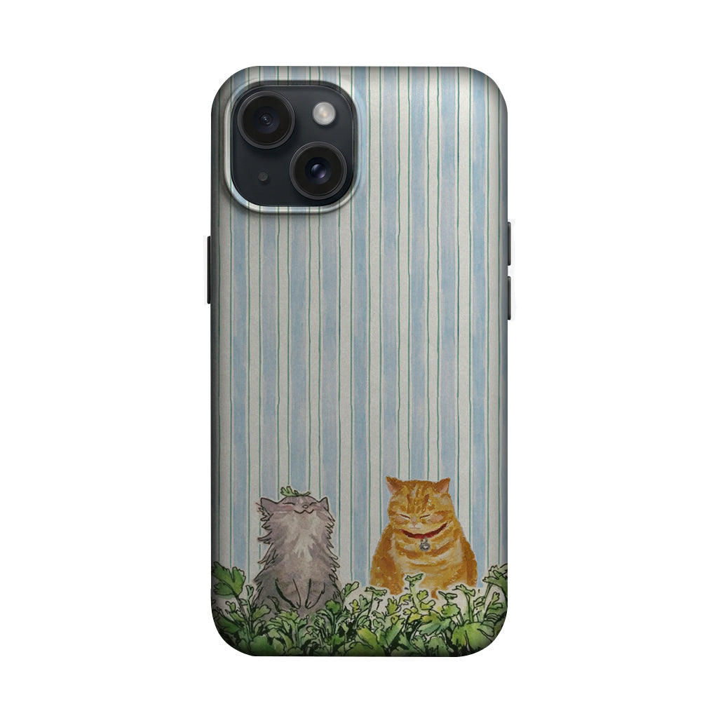 Mavi Çizgili Çimenlerde İki Kedi Telefon Kılıfı K813 mockup 1