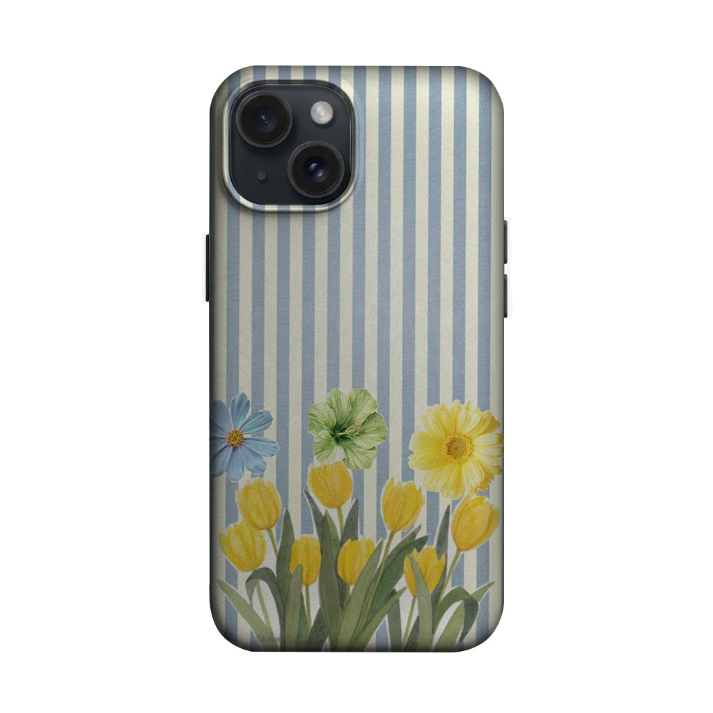 Mavi Çizgili Sarı Çiçek Desenli Telefon Kılıfı K1028 mockup 1