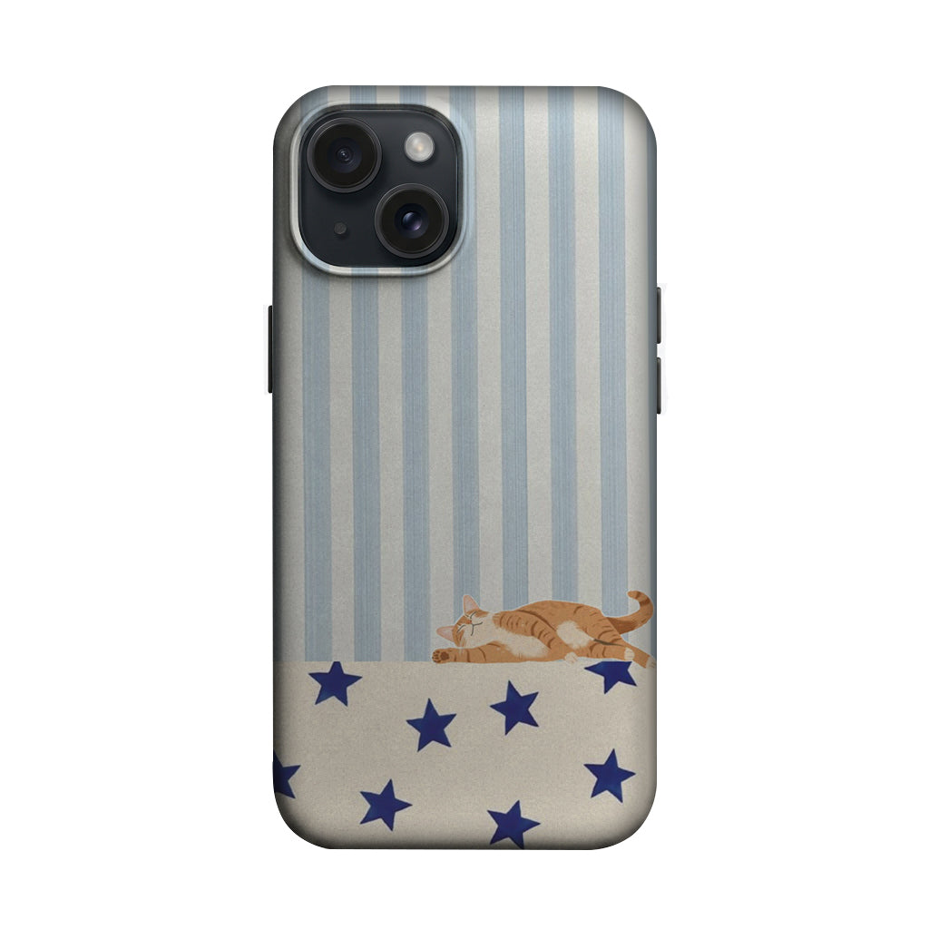 Mavi Çizgili Yıldızlı Uyuyan Kedi Telefon Kılıfı K906 mockup 1