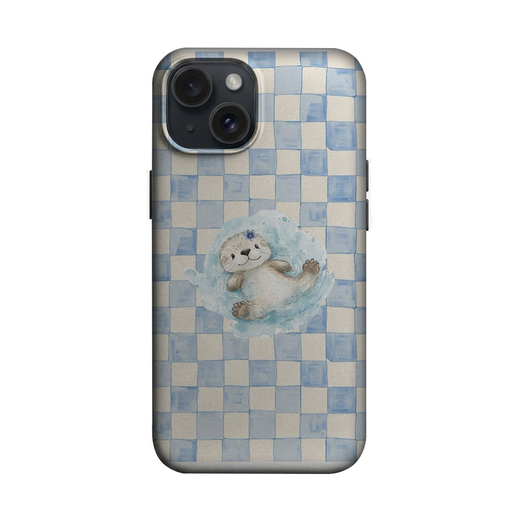 Mavi Ekose Sevimli Beyaz Köpek Telefon Kılıfı K810 mockup 1