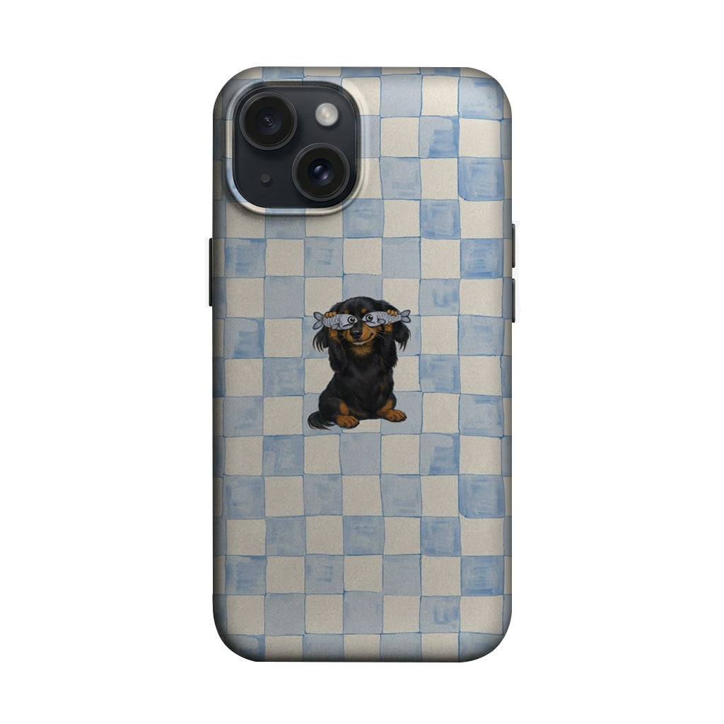 Mavi Ekose Siyah Köpek Telefon Kılıfı K768 mockup 1