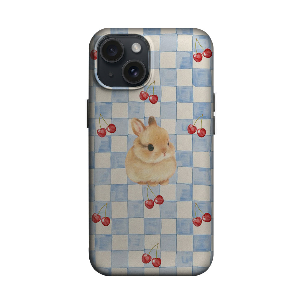 Mavi Ekose Tavşan ve Kiraz Desenli Telefon Kılıfı K1044 mockup 1