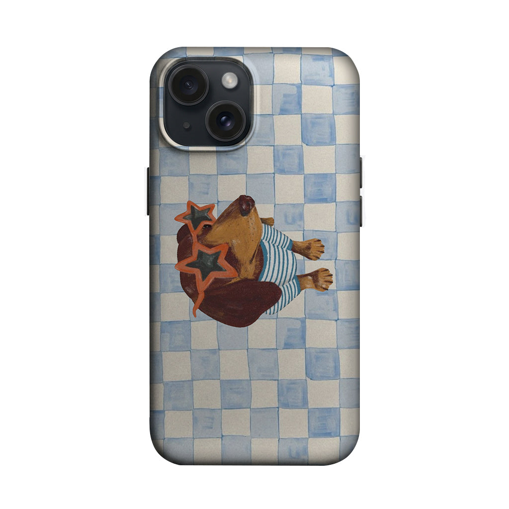 Mavi Ekose Yıldız Gözlüklü Köpek Telefon Kılıfı K898 mockup 1