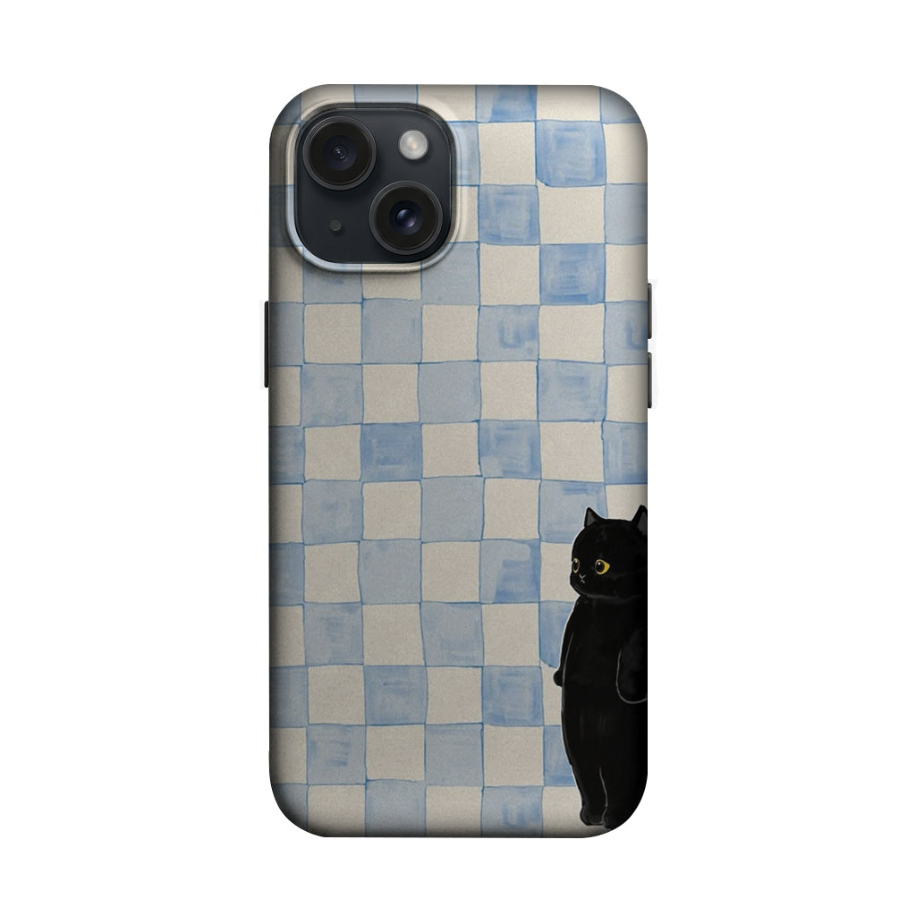 Mavi Kareli Siyah Kedi Telefon Kılıfı K707 mockup 1