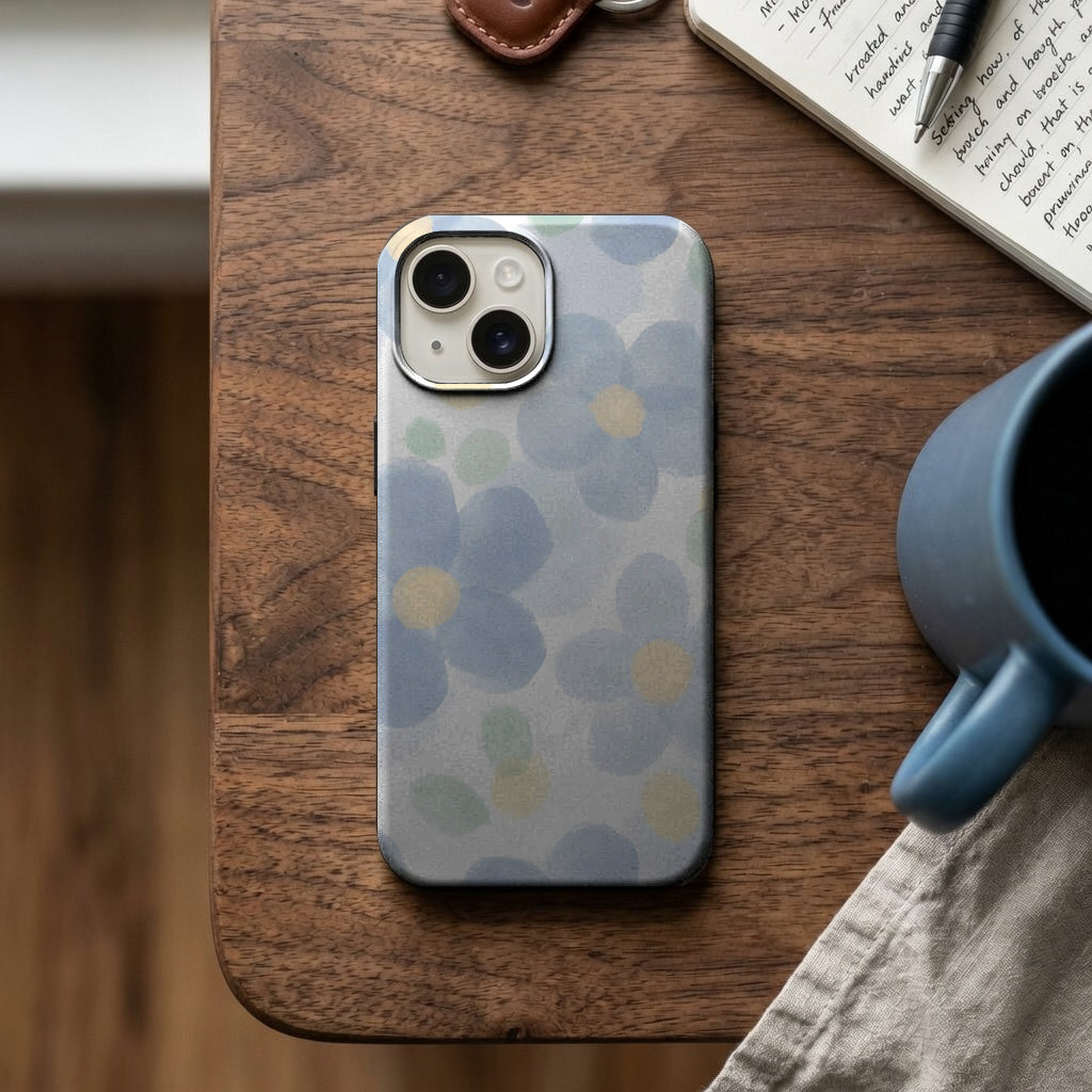 Mavi ve Beyaz Suluboya Çiçek Desenli Telefon Kılıfı K1153 mockup 2