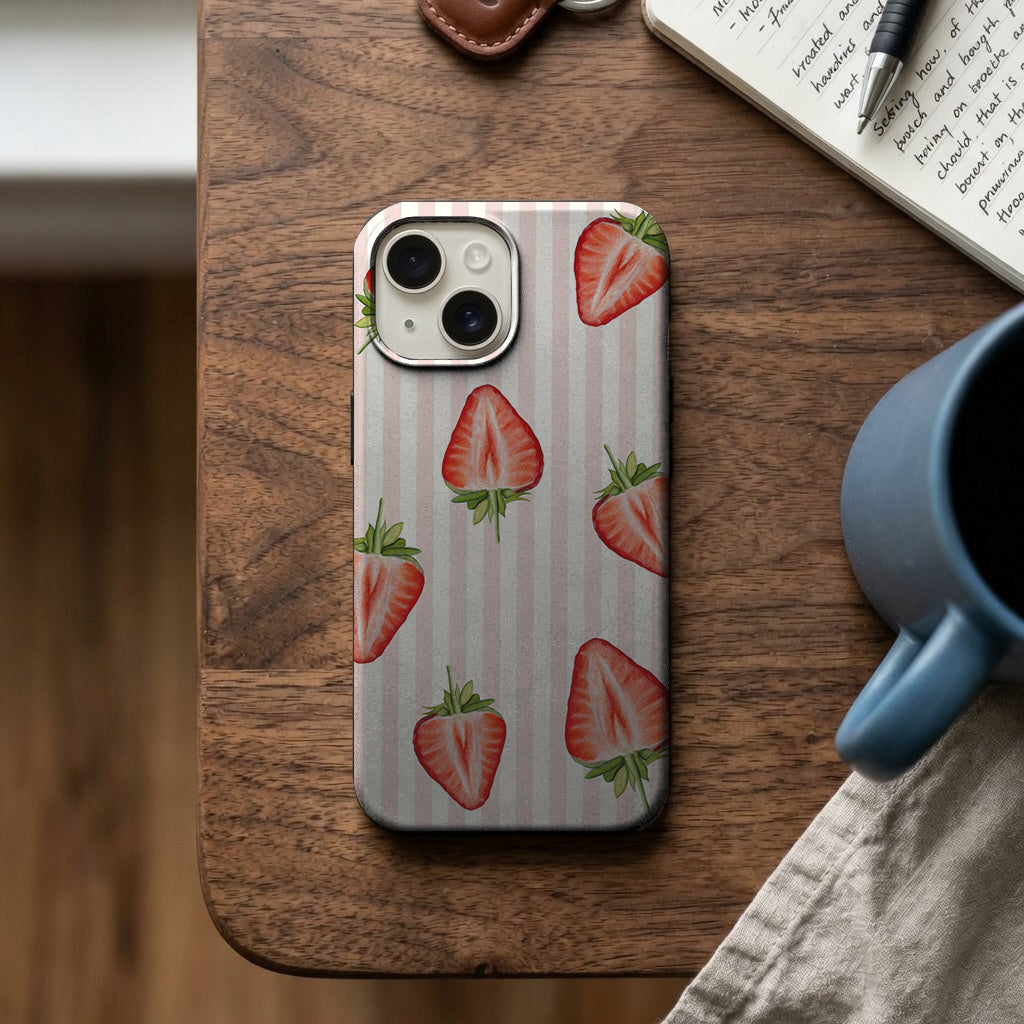 Pembe Çizgili Çilek Desenli Telefon Kılıfı K1081 mockup 2