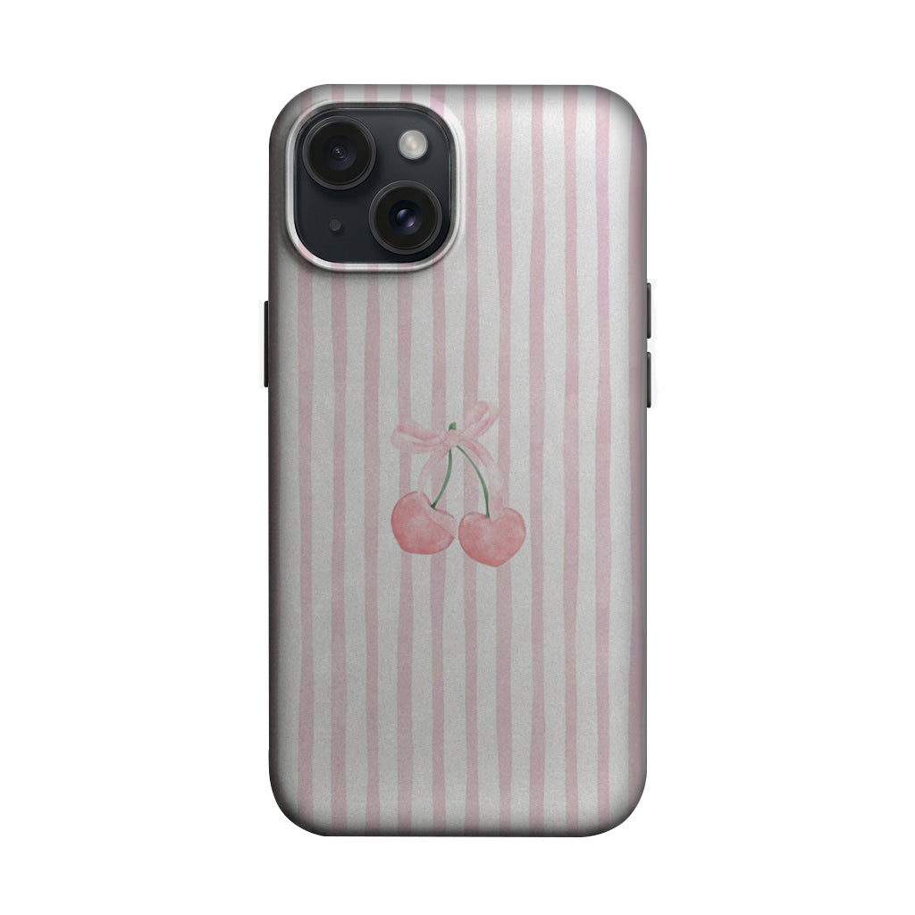 Pembe Çizgili Fiyonklu Çift Kiraz Telefon Kılıfı K1111 mockup 1