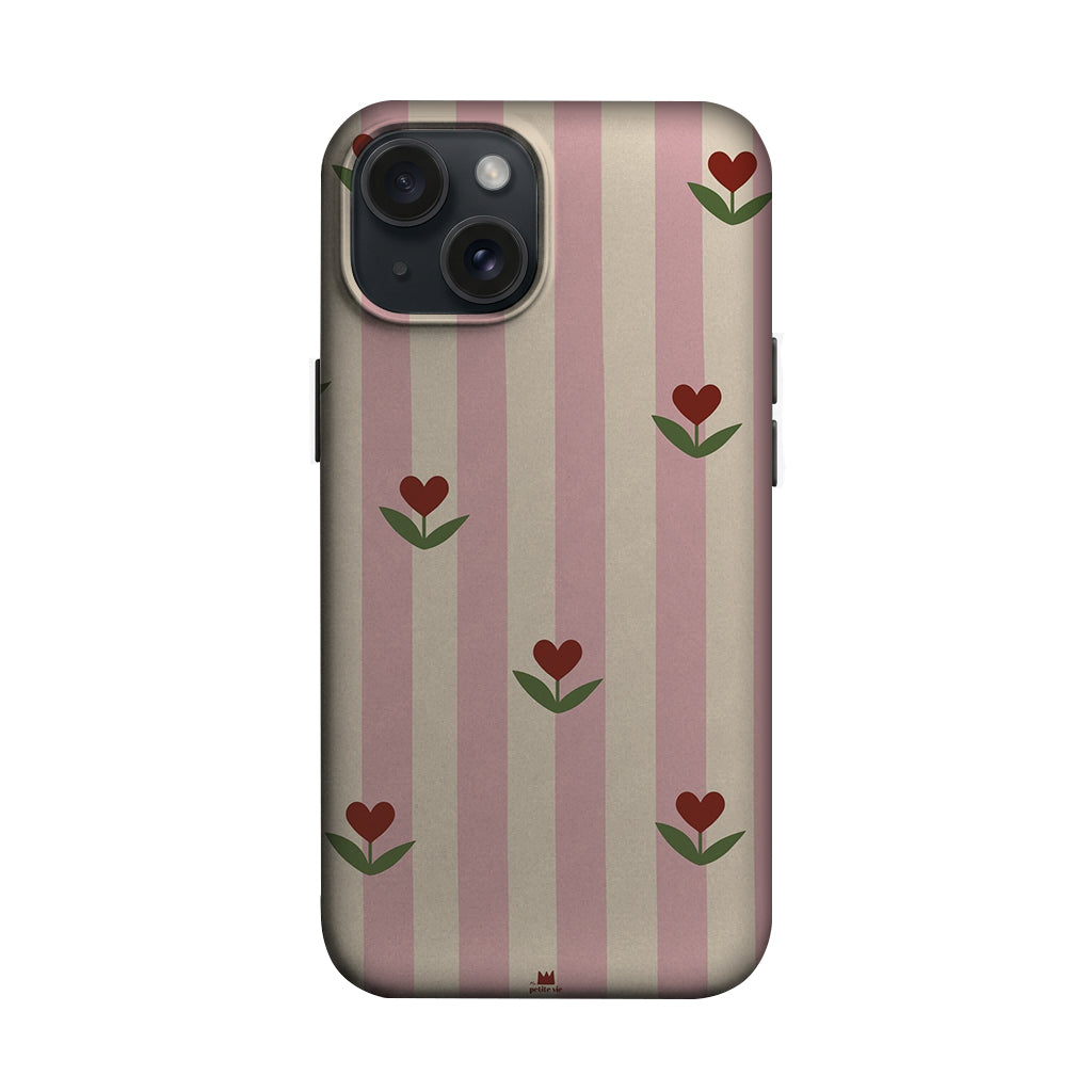 Pembe Çizgili Kalp Çiçek Desenli Telefon Kılıfı K969 mockup 1