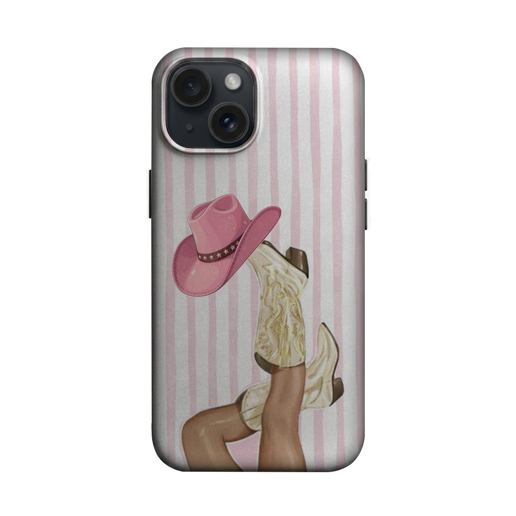 Pembe Çizgili Kovboy Şapkalı Kadın Telefon Kılıfı K1049 mockup 1