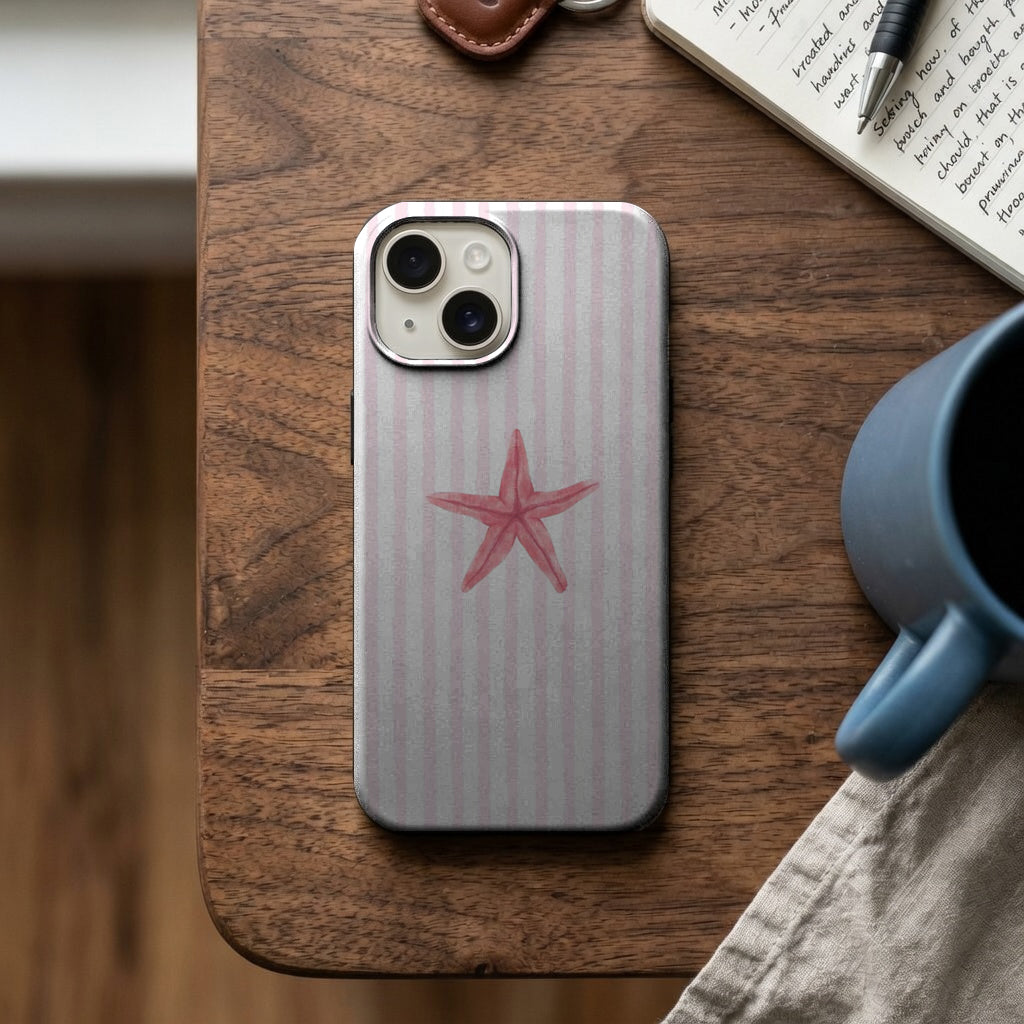 Pembe Çizgili Tek Kırmızı Deniz Yıldızı Telefon Kılıfı K1149 mockup 2