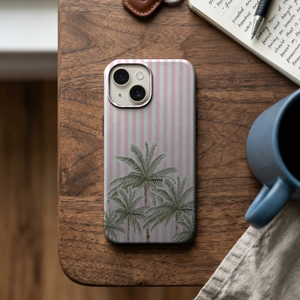 Pembe Çizgili Tropikal Palmiye Ağaçları Telefon Kılıfı K1147 mockup 2