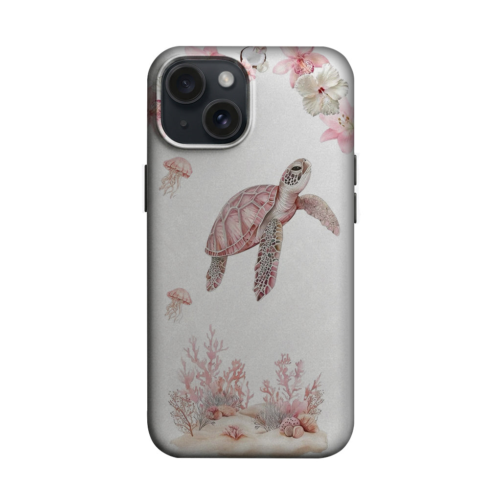 Pembe Deniz Kaplumbağası ve Mercan Telefon Kılıfı K826 mockup 1
