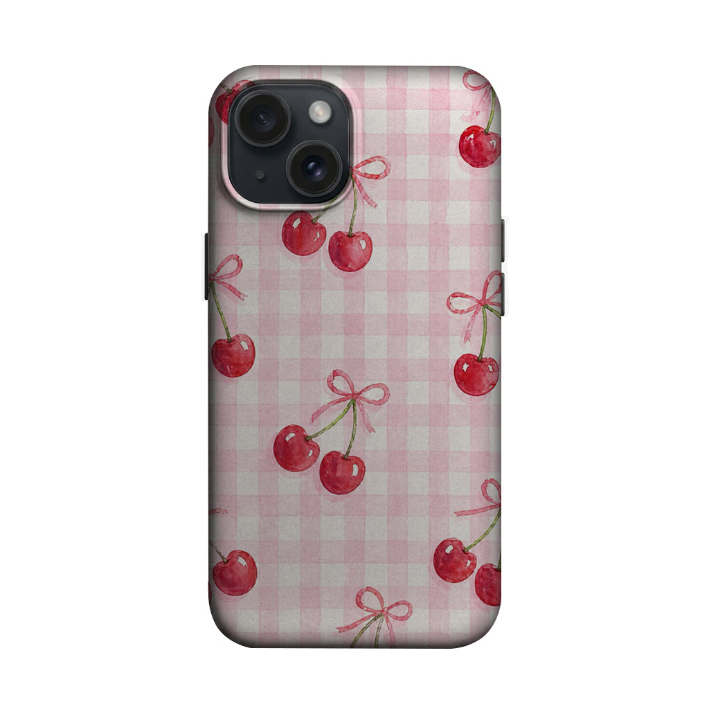 Pembe Ekose Kiraz ve Fiyonk Desenli Telefon Kılıfı K705 mockup 1