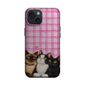 Pembe Ekose Üç Kedi Telefon Kılıfı K1045 mockup 1