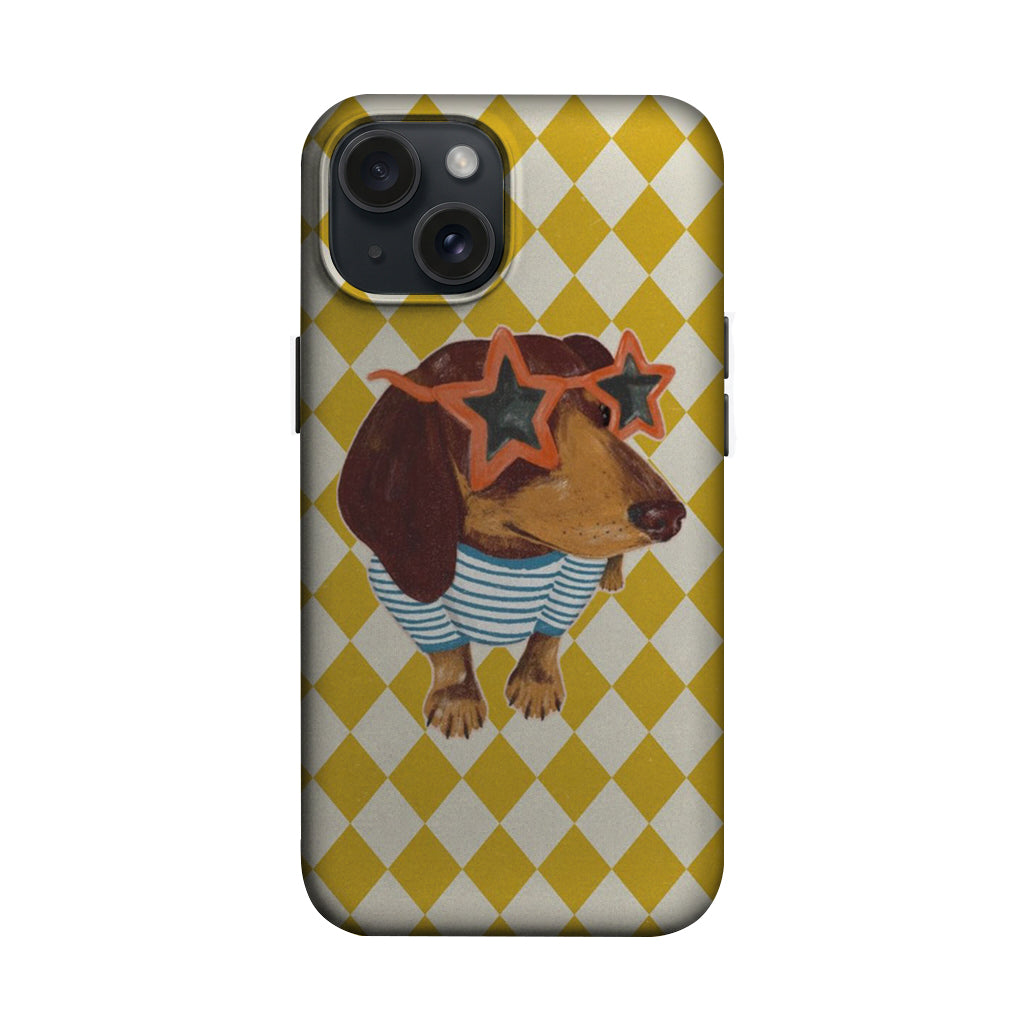 Sarı Baklava Desenli Gözlüklü Köpek Telefon Kılıfı K766 mockup 1