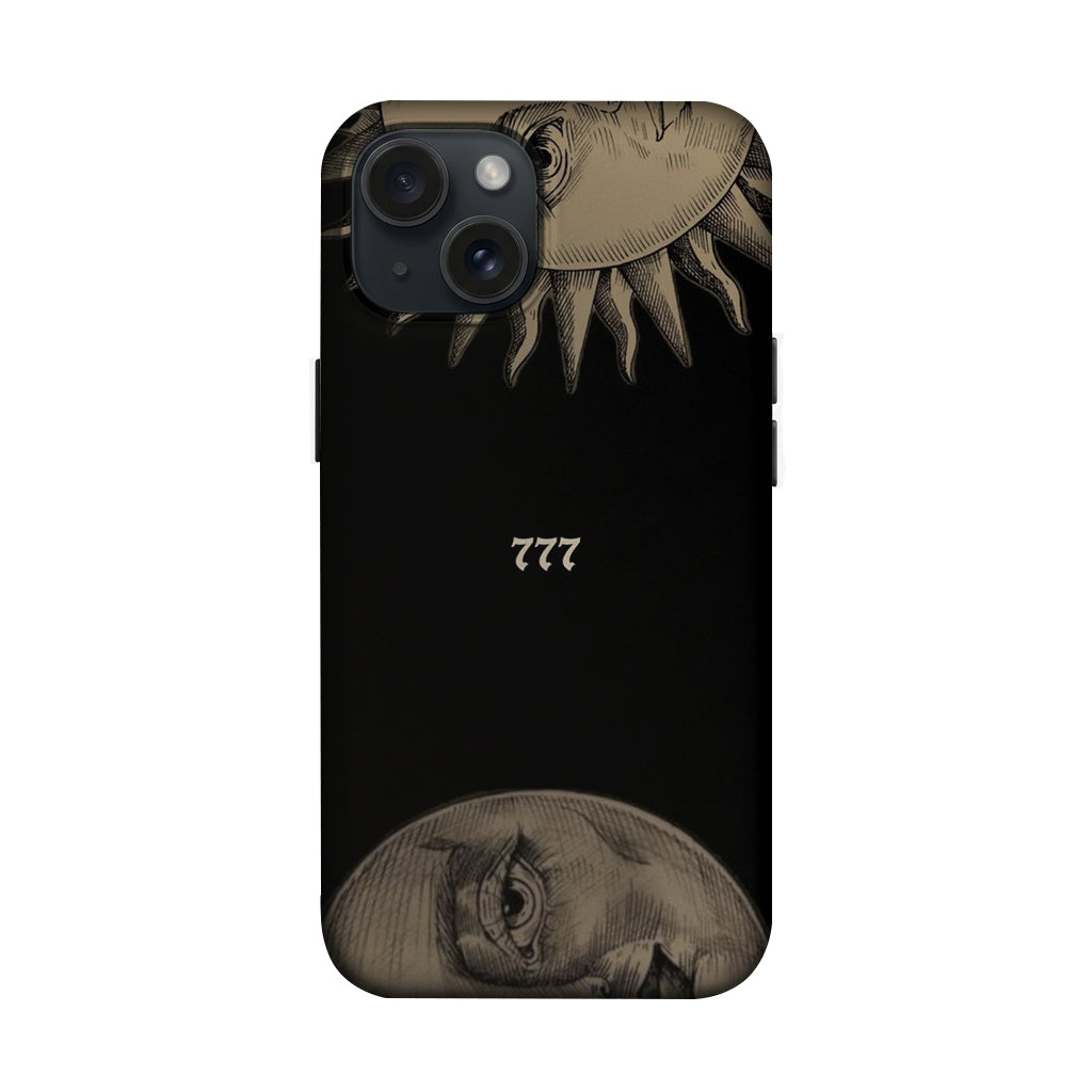 Siyah Zemin 777 Güneş ve Ay Motifli Telefon Kılıfı K1091 mockup 1
