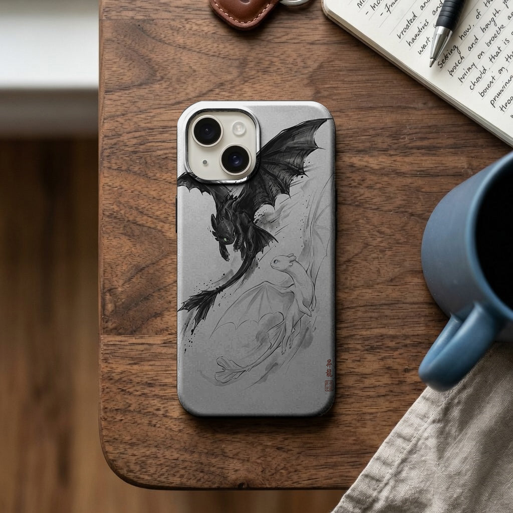 Siyah ve Beyaz Ejderha Karşı Karşıya Telefon Kılıfı K1106 mockup 2