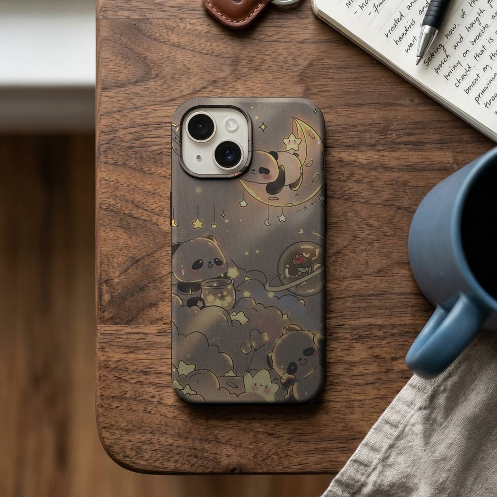 Uzayda Ay ve Yıldızlar Arasında Pandalar Telefon Kılıfı K1136 mockup 2