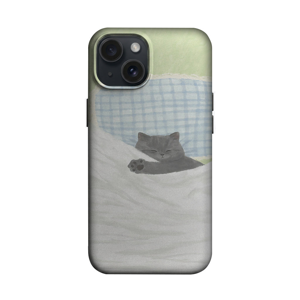 Yatakta Uyuyan Gri Kedi Telefon Kılıfı K874 mockup 1