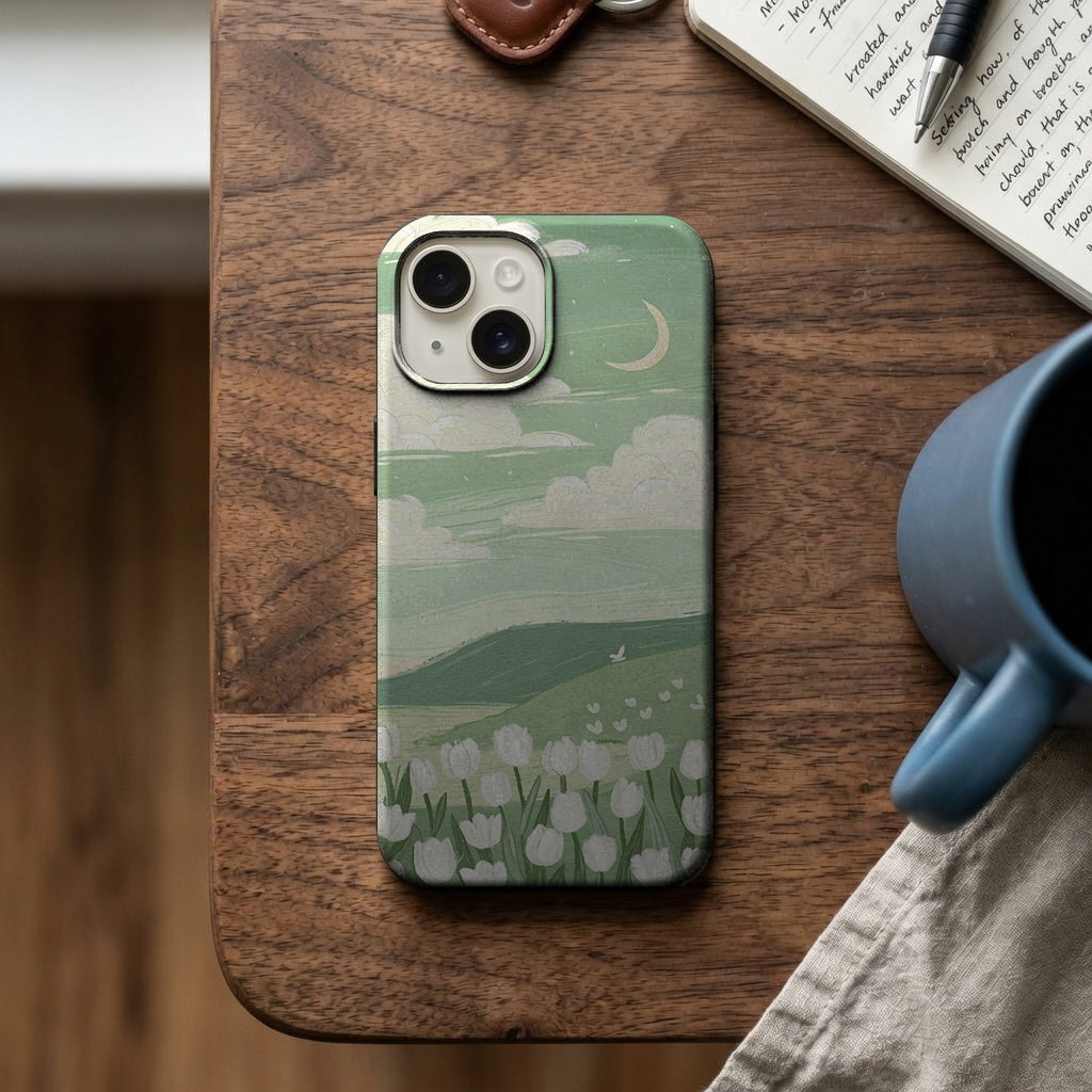 Yeşil Doğa Manzarası ve Beyaz Laleler Telefon Kılıfı K1142 mockup 2