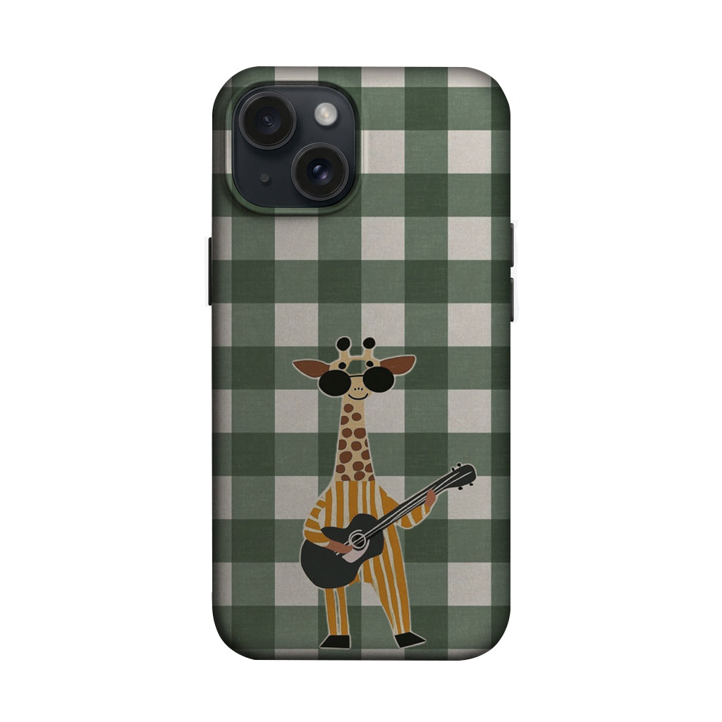 Yeşil Ekose Gitar Çalan Zürafa Telefon Kılıfı K713 mockup 1
