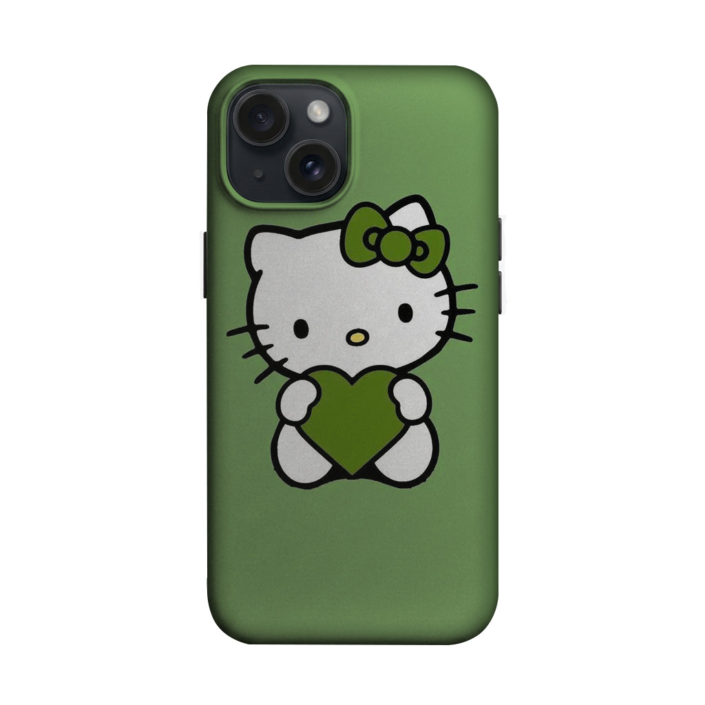 Yeşil Kalpli Kedi Figürlü Telefon Kılıfı K1005 mockup 1