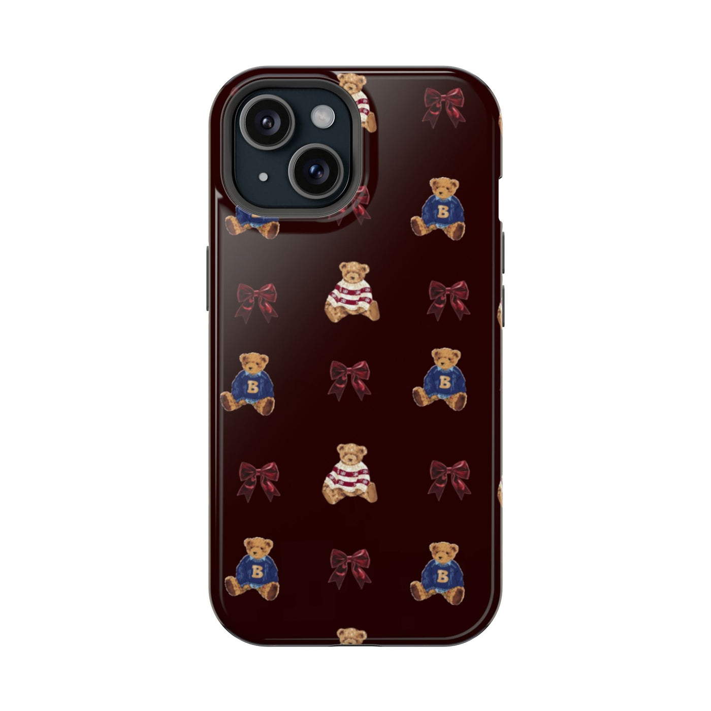 Bordo Ayıcık ve Kurdele Deseni Telefon Kılıfı K263