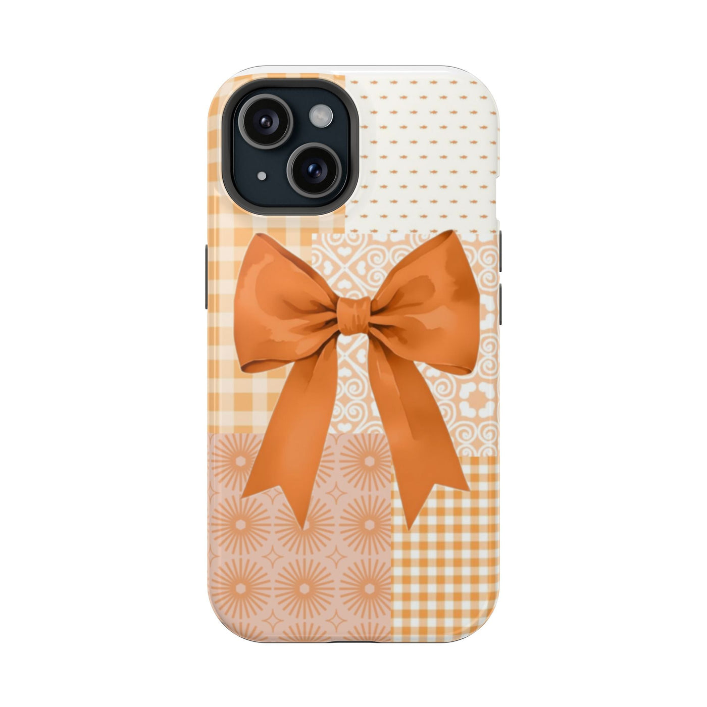 Turuncu Fiyonklu Patchwork Desenli Telefon Kılıfı K114