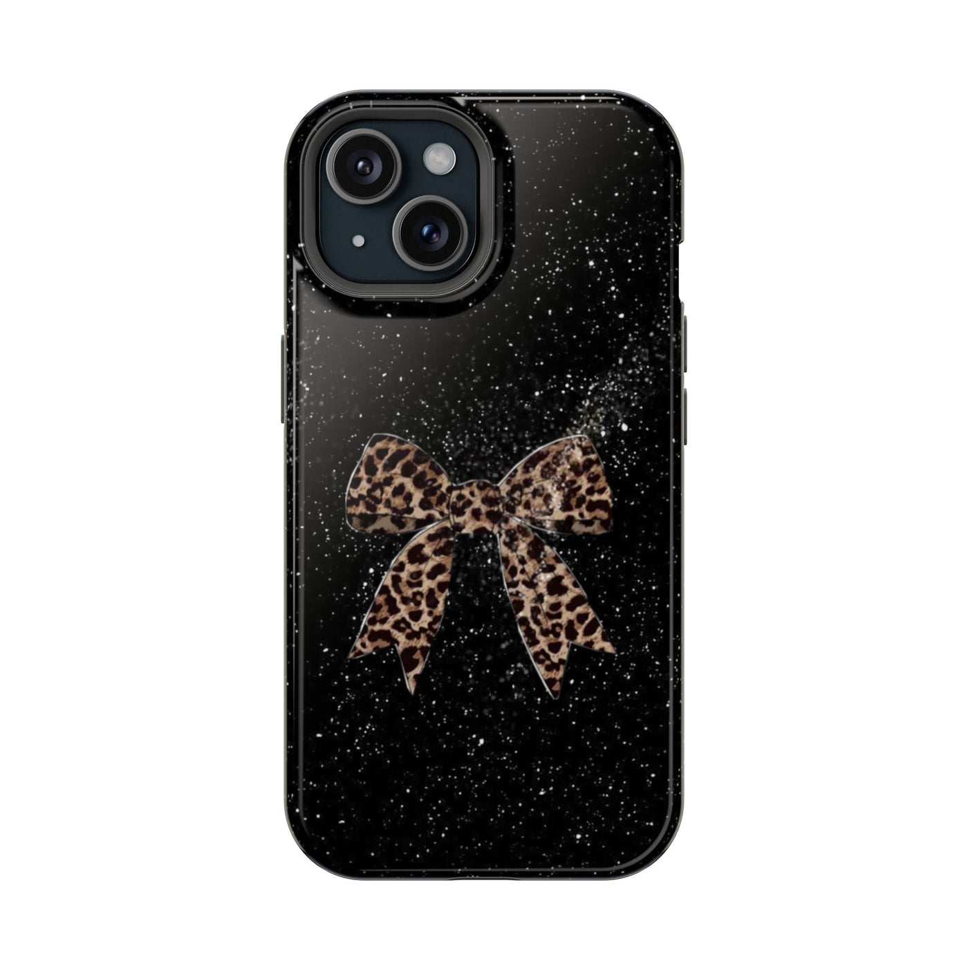 Siyah Simli Leopar Desenli Fiyonk Telefon Kılıfı K205