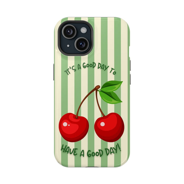 Yeşil Çizgili Kiraz Desenli Telefon Kılıfı K194