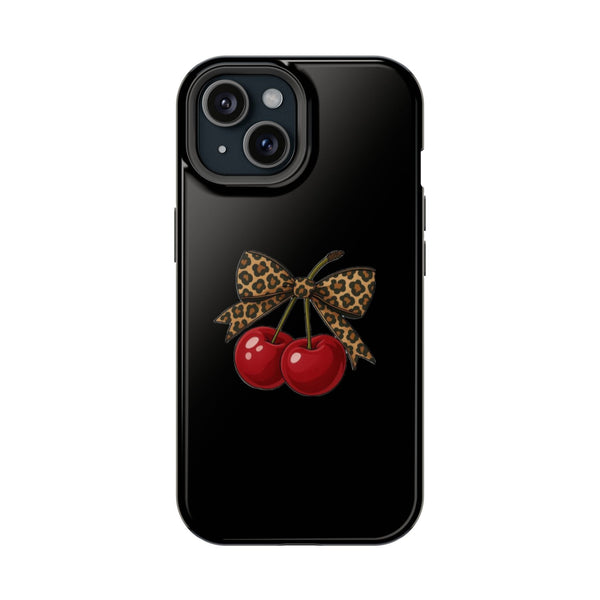 Leopar Desenli Fiyonk Kırmızı Kiraz Telefon Kılıfı K201