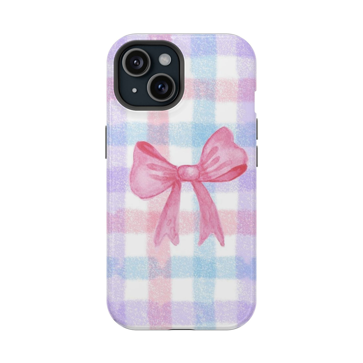 Pembe Kurdeleli Pastel Kareli Telefon Kılıfı K088