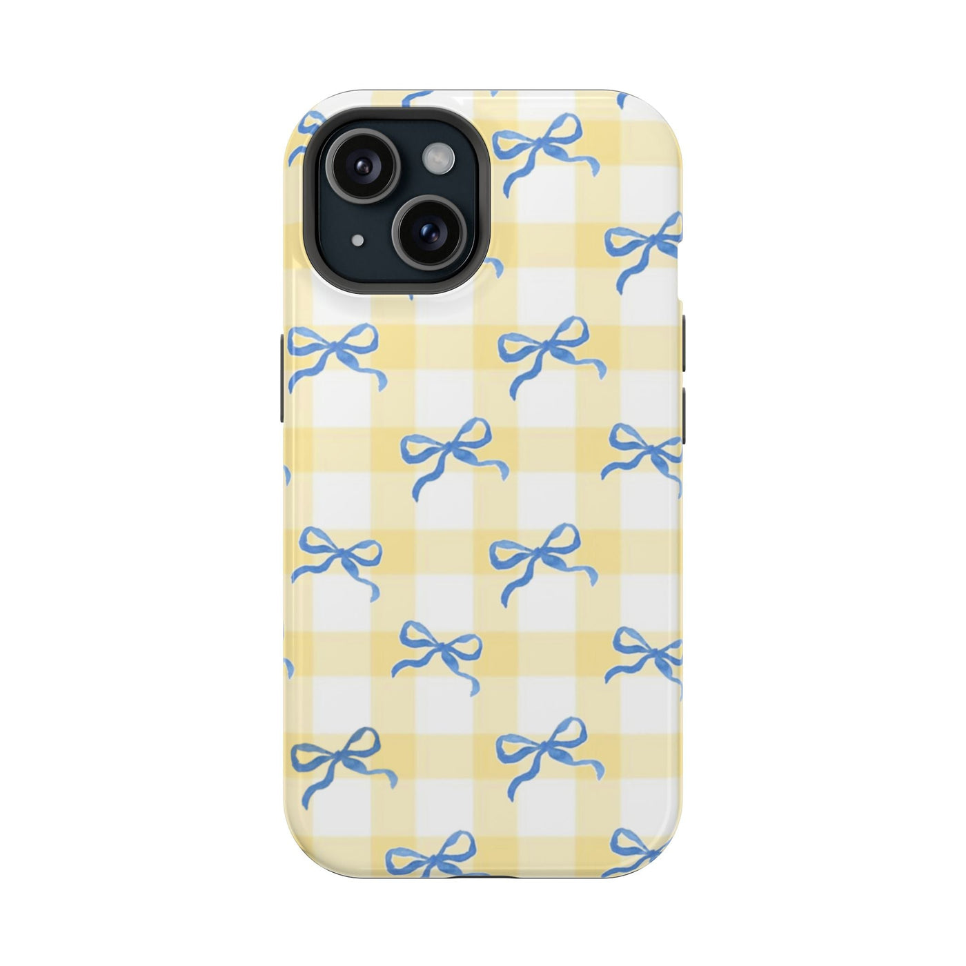 Sarı Kareli Mavi Fiyonk Deseni Telefon Kılıfı K118