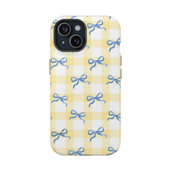 Sarı Kareli Mavi Fiyonk Deseni Telefon Kılıfı K118