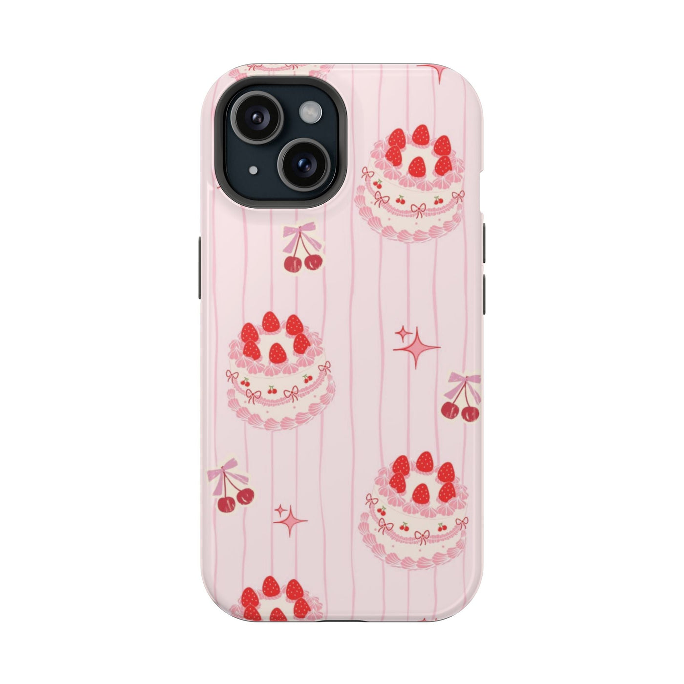 Pembe Çizgili Çilekli Pasta Deseni Telefon Kılıfı K062