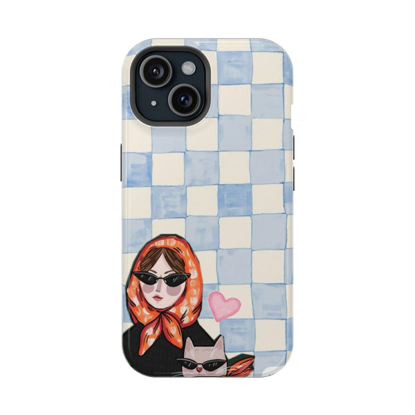 Turuncu Fularlı Kadın ve Kedi Telefon Kılıfı K050