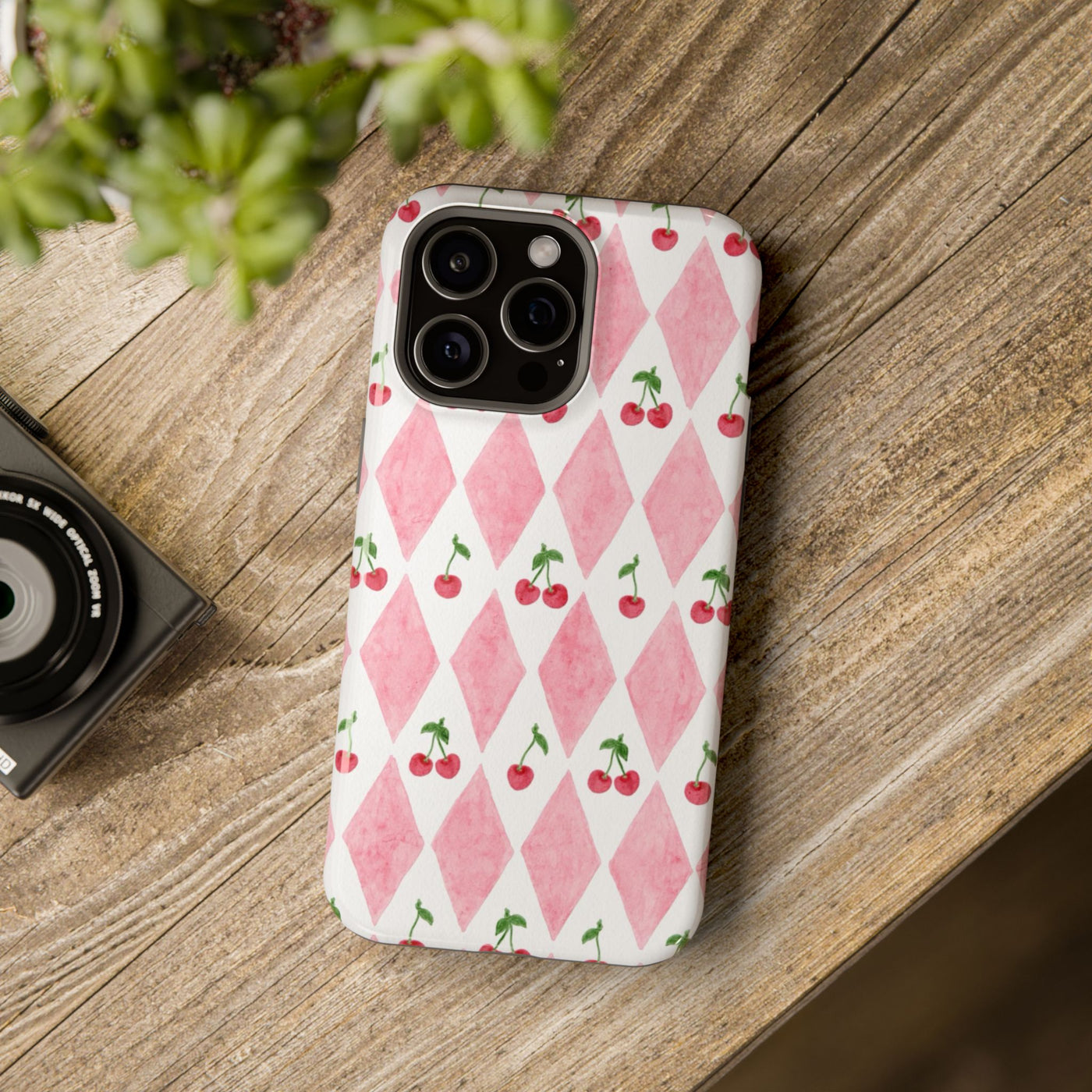 Pembe Baklava Desen Kiraz Temalı Telefon Kılıfı K001